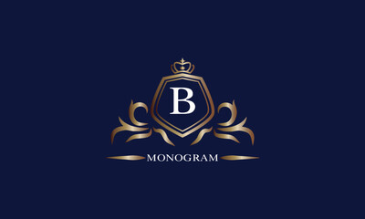 Gold luxury initial B logo. Elegant vector initial letter monogram design as emblem, business sign