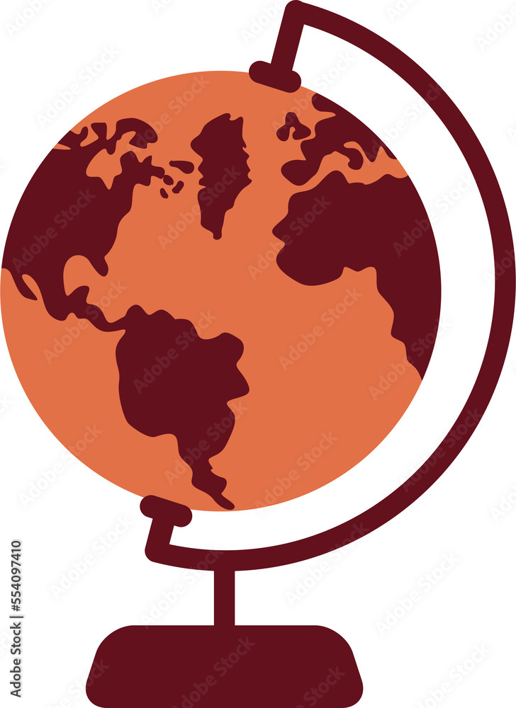 Poster spherical model of earth semi flat color raster object. full sized item on white. equipment for educ