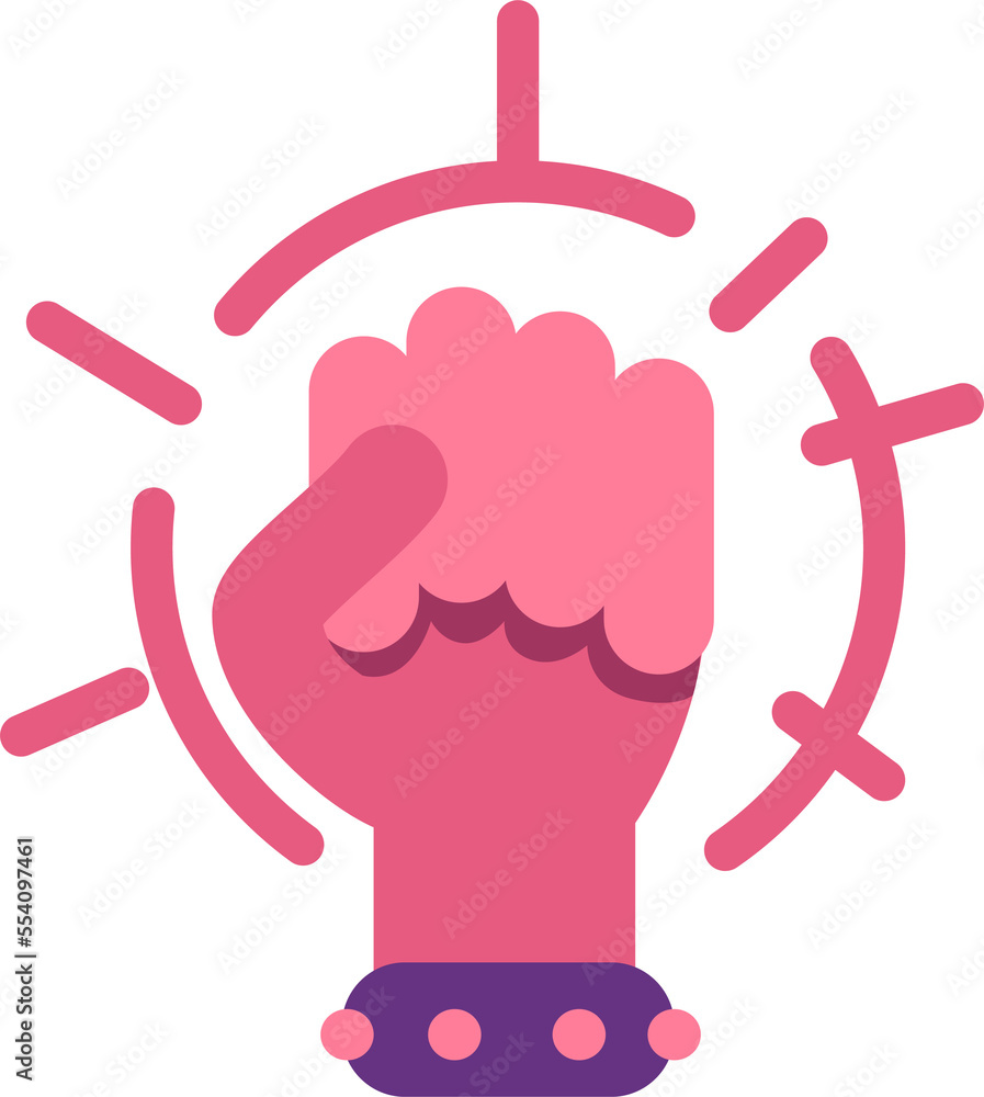 Poster clenched fist for protest and demonstration semi flat color raster object. full sized item on white.
