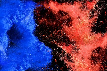 Blue and Red color powder explosion. Colored cloud. Colorful dust explode. Paint Holy.