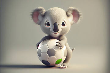 Adorable Koala Holding Soccer Ball. Generative ai