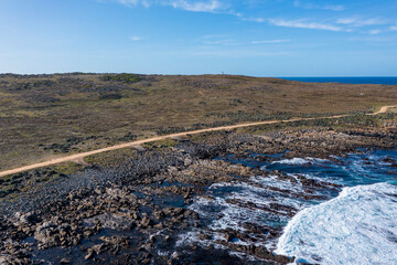 Drone aerial photograph of the coastline at Stokes Point on King Island