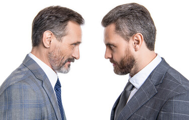 conflict of businessmen in suit. photo of businessmen has conflict look at each other.