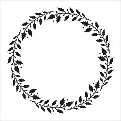 Hand drawn Christmas wreath. Round floral frame for invitations, posters, greeting cards, web, frame art.