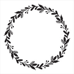 Hand drawn Christmas wreath. Round floral frame for invitations, posters, greeting cards, web, frame art.