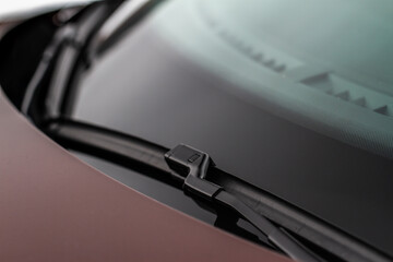 Car windwhield wiper close up. Modern car windshield wiper. - obrazy, fototapety, plakaty