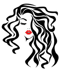 woman with long hair. Fashion brunette with red lips