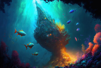 splash of color in the deep sea. Generative AI