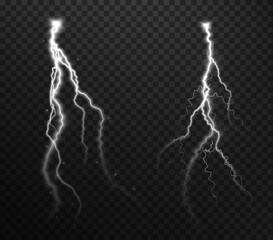 Light white isolated vector lightning png. Magic light abstract lines. Realistic natural lightning effects.