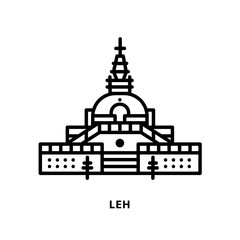 Indian city icon. Leh-Shanti Stupa. Ladak. Minimal vector illustration, linear style