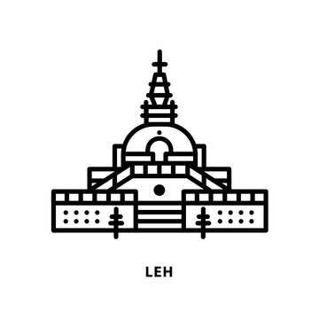 recommend clip art: Indian city icon. Leh-Shanti Stupa. Ladak. Minimal vector illustration, linear style