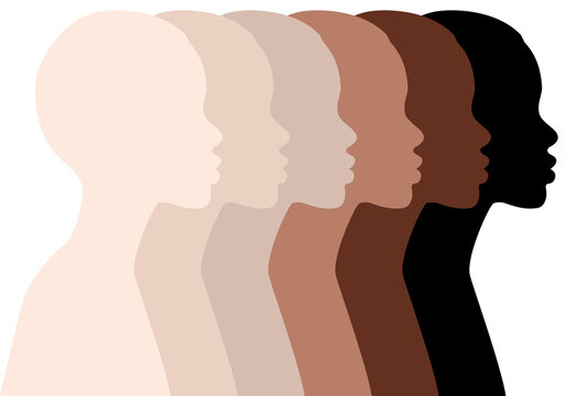 African women, profile silhouettes, skin colors, illustration over a transparent background, PNG image 