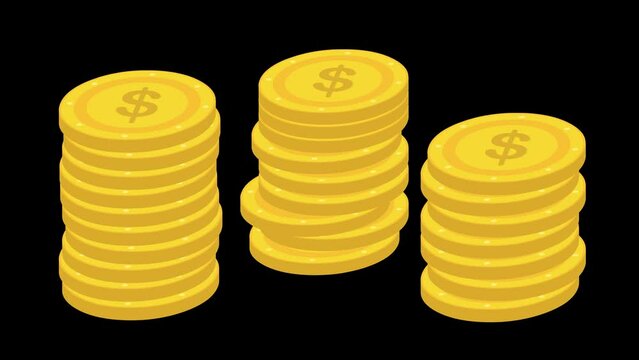 animation of coins stacked on a transparent background