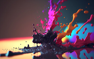 A multicolored liquid paint splashing on top of a table