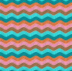 Seamless knitted pattern in the form of zigzags is crocheted with threads of muted tones. Acrylic...