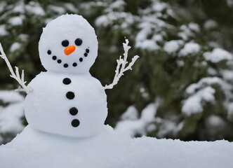 Obraz premium Realistic illustration of snowman outdoors, generative ai