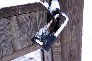 Frozen  padlock in the nature