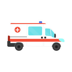Ambulance car. Emergency medical service vehicle. Hospital car. Flat design. Ambulance icon.