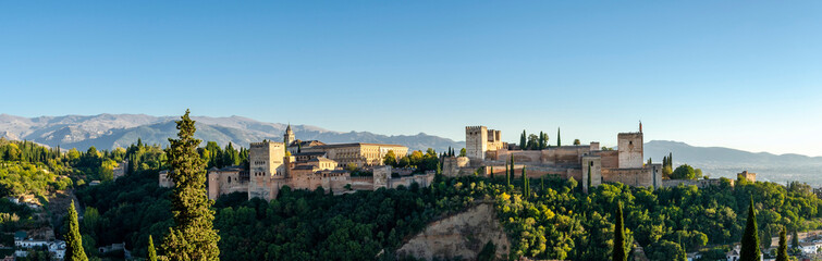 Fototapeta na wymiar View of the Alhambra in sunny day on sunny day in Granada (Spain)