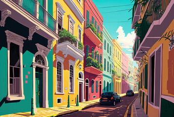 Fototapeta na wymiar View of Old San Juan, Puerto Rico's vibrant facades. Generative AI