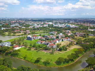 Fototapeta na wymiar Aerial view of Luxury real estate named as Balidwipa around the river at citra raya, tangerang