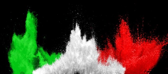 colorful italian flag green white red color holi paint powder explosion, italia europe travel...