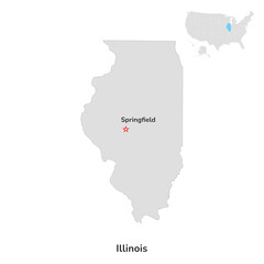 US American State of Illinois. USA state of Illinois county map outline on white background.