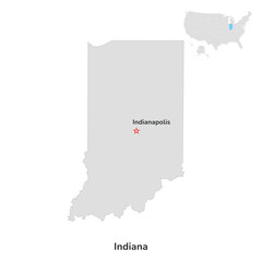 US American State of Indiana. USA state of Indiana county map outline on white background.