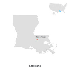 US American State of Louisiana. USA state of Louisiana county map outline on white background.