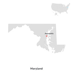 US American State of Maryland. USA state of Maryland county map outline on white background.