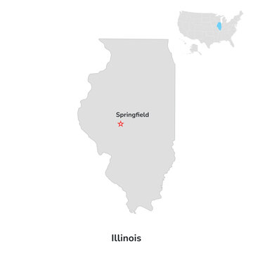 US American State Of Illinois. USA State Of Illinois County Map Outline On White Background.