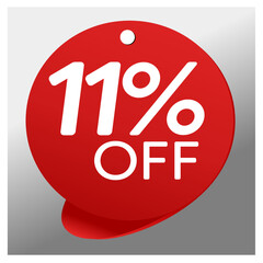 Sale special offer red tag 11% off isolated vector illustration, promotion and offer price