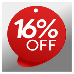 Sale special offer red tag 16% off isolated vector illustration, promotion and offer price