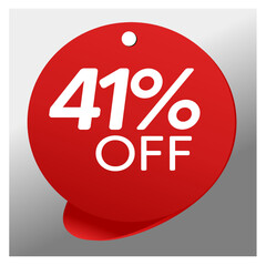 Sale special offer red tag 41% off isolated vector illustration, promotion and offer price