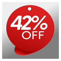 Sale special offer red tag 42% off isolated vector illustration, promotion and offer price