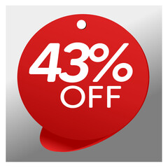 Sale special offer red tag 43% off isolated vector illustration, promotion and offer price
