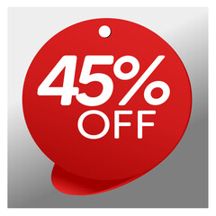 Sale special offer red tag 45% off isolated vector illustration, promotion and offer price