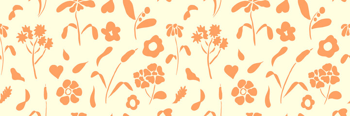 Floral plants seamless pattern. Hand drawn abstract background. Vintage flower pattern, retro simple design for textile, covers, fabric, packaging.