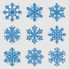 Fototapeta na wymiar Blue snowflake icons collection isolated on white background.