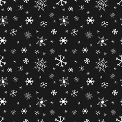 Winter snow flakes doodles seamless pattern.