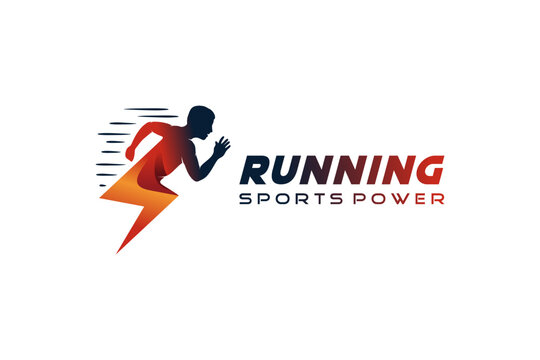 Running logo design, vector illustration of people running or running sports with electric power icon concept