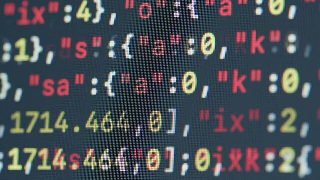 Coding UX UI script text on screen, HTML5 in editor for website development, Close up Macro of Programming code software developer. 
