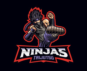 Ninja taijutsu mascot logo design. Body technique ninja vector illustration