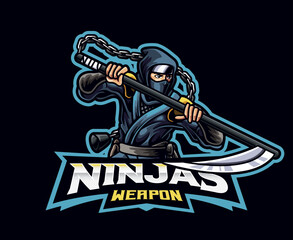 Ninja weapon mascot logo design. Ninja kusarigama weapon vector illustration