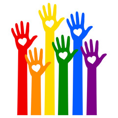 Obraz premium Rainbow hands with heart sign, LGBT, LGBTQ concept, illustration over a transparent background, PNG image 