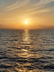 Beautiful sunset over the blue water the Red Sea in Hurghada, Egypt