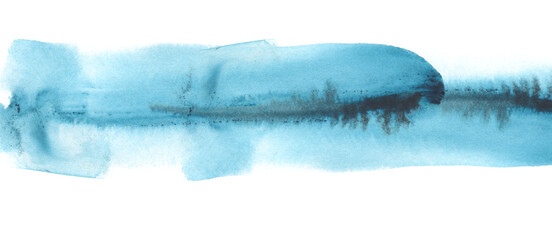 Abstract watercolor brush strokes painted background. Texture paper. Blue tone. Isolated.