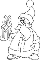 cartoon Santa Claus with gift on Christmas coloring page