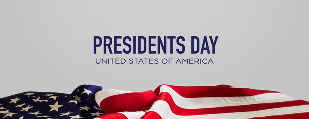 Presidents day Banner. Premium Holiday Background with United States Flag on White.
