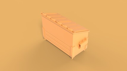 Garbage street outdoor city dumpster closed on solid background yellow colour back right side perspective view camera
